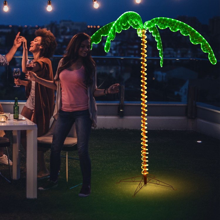 7 feet LED pre-lit palm tree decor with warm lights, perfect for outdoor parties and festive home decoration.