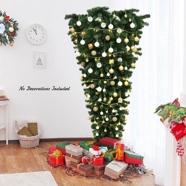 Upside down 7 feet artificial Christmas tree with 1000 branch tips, perfect for creative holiday decor and space-saving.