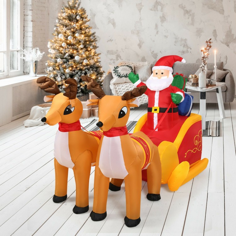 Inflatable 7.5 feet Santa with double deer and sled, waterproof fabric, perfect for Christmas yard decoration.