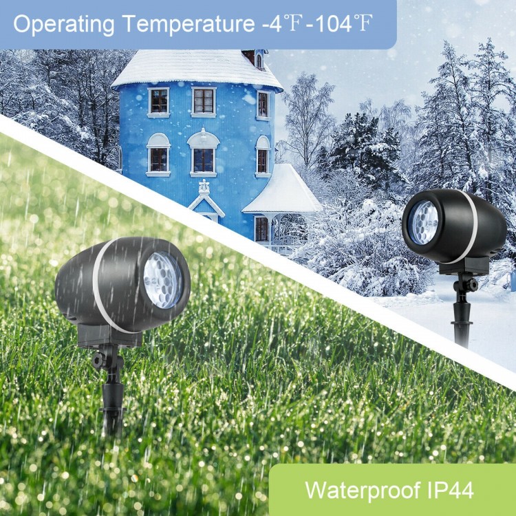 Outdoor waterproof Christmas snowflake LED projector light with remote control, IP44 rated for winter use, projecting.