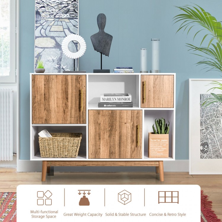 Sideboard storage cabinet featuring six compartments, engineered wood construction, and a stylish irregular design for.