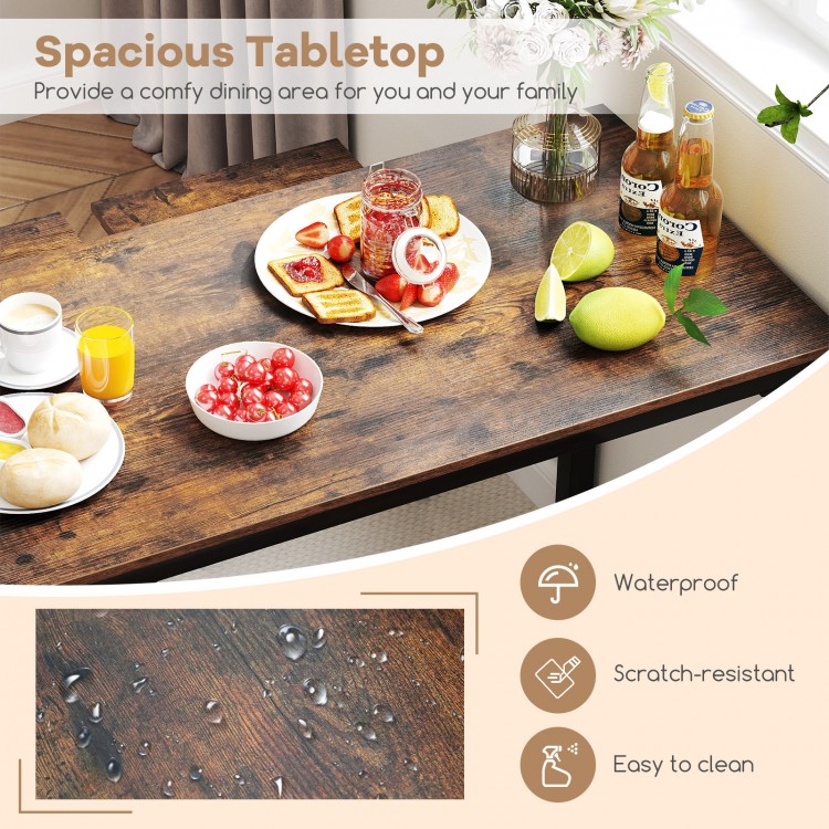 Spacious wooden tabletop of the 4-piece industrial dining set, featuring a waterproof and scratch-resistant surface.