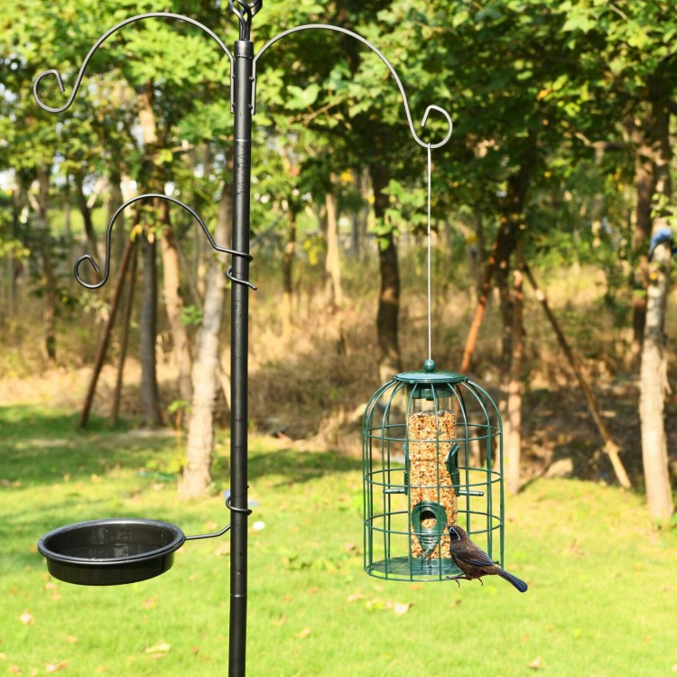 Caged tube wild bird feeder with squirrel-proof design, featuring four feeding ports and a metal seed guard for outdoor.