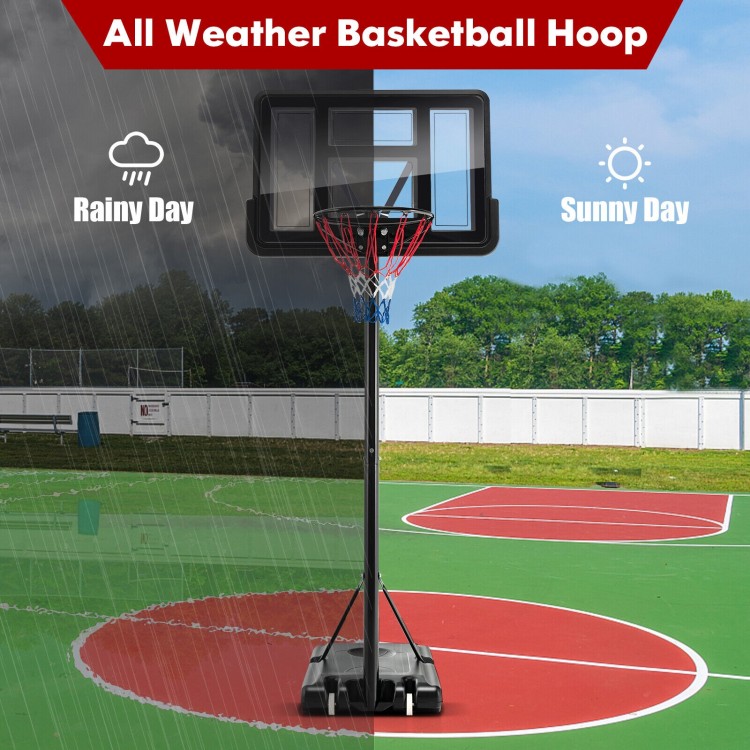 Adjustable 4.25-10 feet basketball hoop system with shatterproof backboard and weather-resistant design for outdoor.
