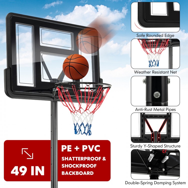 Basketball hoop system with shatterproof backboard, adjustable height, and weather-resistant net for outdoor play.