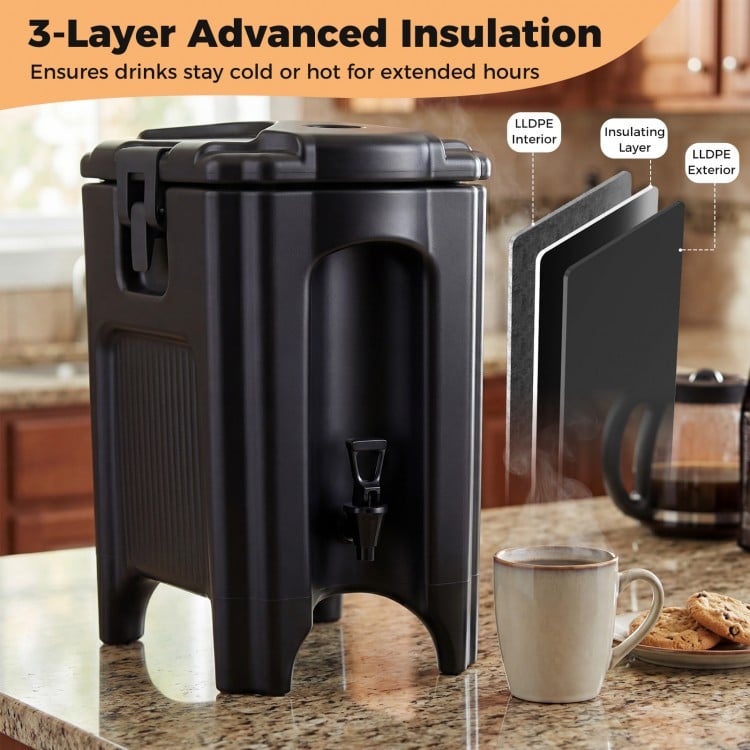 Insulated beverage dispenser with ergonomic handles, 4.4 gallons capacity, designed for cold and hot drinks, ideal for.