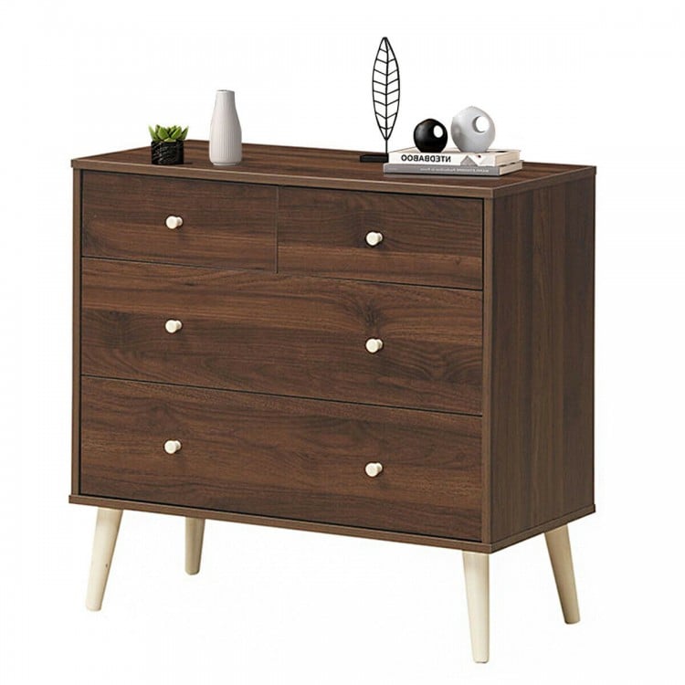 Top view of the 4-drawer dresser cabinet in brown, showcasing its spacious surface and sleek design for versatile decor.