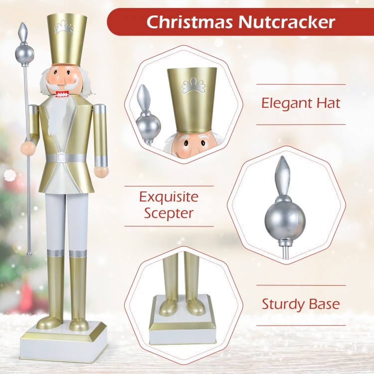 4 FT Christmas Nutcracker with elegant hat and exquisite scepter, perfect for indoor and outdoor holiday displays.