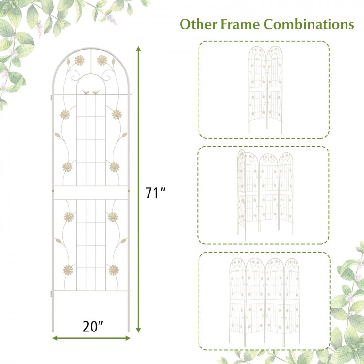 Metal garden trellis for climbing plants, 71 x 20 inches, featuring a charming flower pattern, ideal for outdoor use.