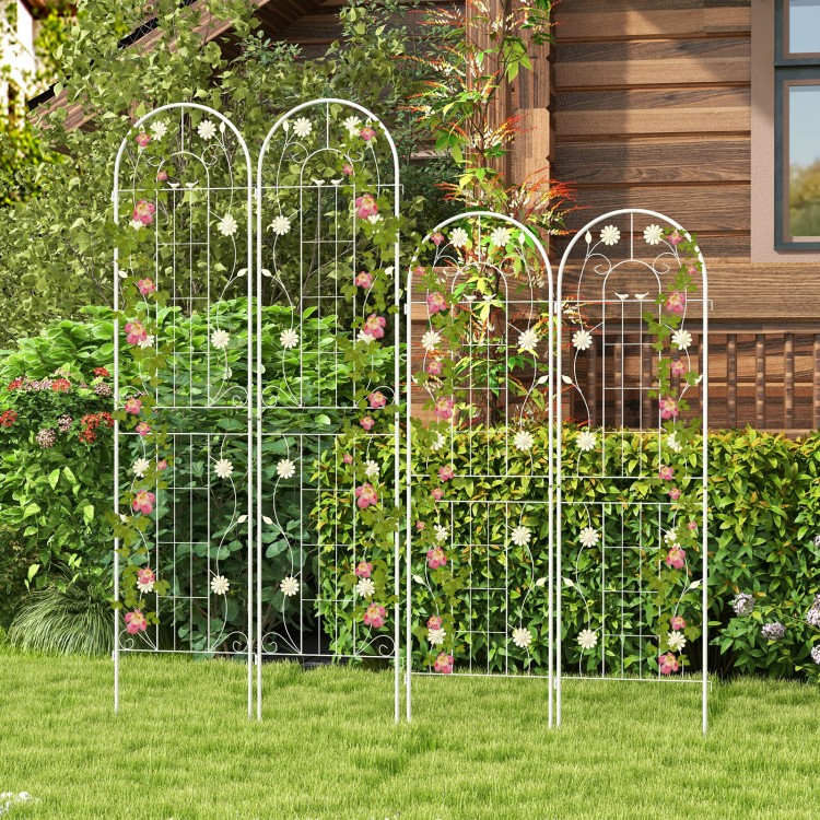 Metal garden trellis set featuring flower patterns, 71 x 20 inches, ideal for climbing plants and outdoor decoration.