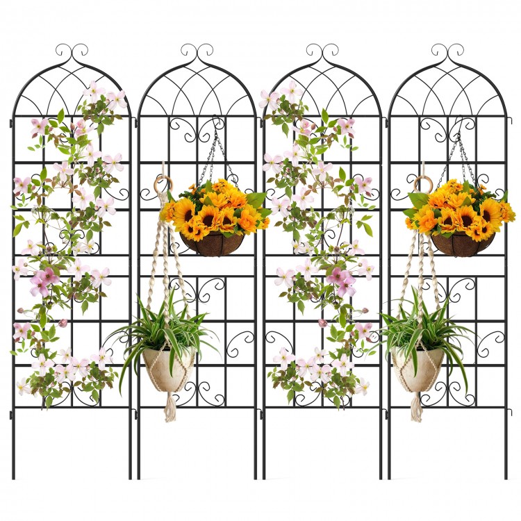 Four-panel metal garden trellis, 71" x 20", sturdy support for climbing plants, ideal for outdoor patios and gardens.