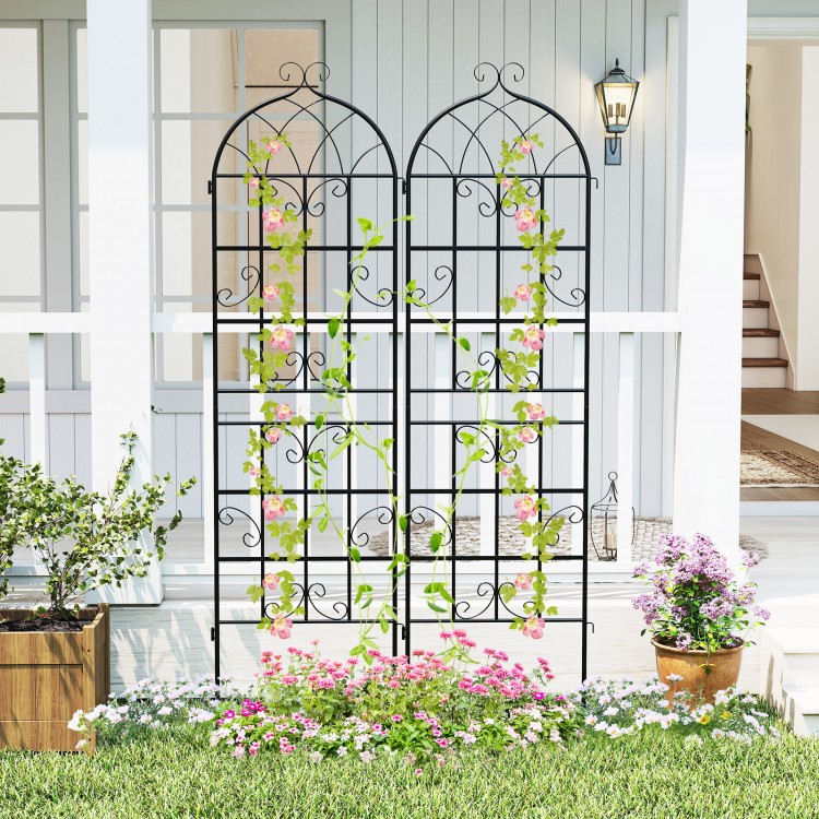 Metal garden trellis with elegant vine design, 71" x 20", perfect for supporting climbing plants in outdoor settings.