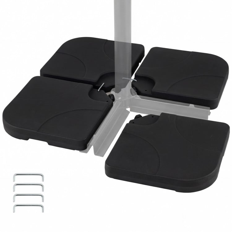4-piece heavy-duty black cantilever umbrella base with U-locking pins for stability, fits 9-10 ft umbrellas.