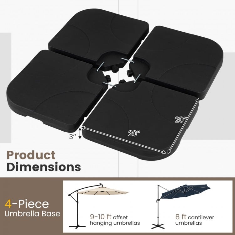 4-piece heavy-duty umbrella base in black, featuring U-locking pins for stability, designed for 9-10 ft offset.