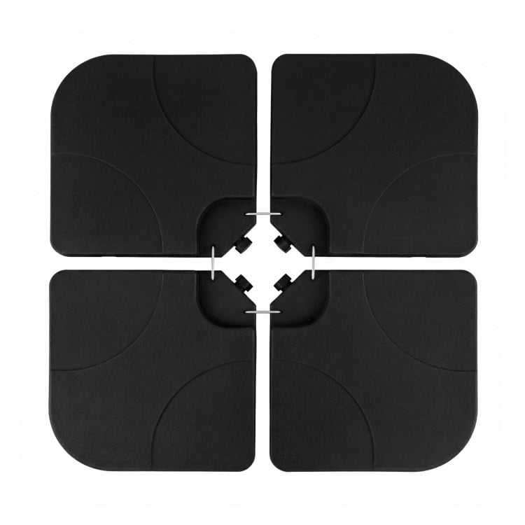 4-piece heavy-duty black cantilever umbrella base with U-locking pins for secure support and easy storage.