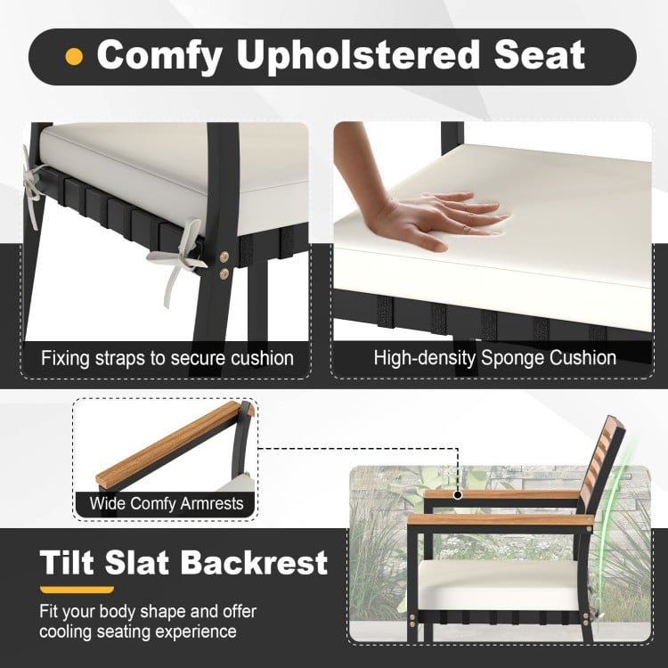 Comfy upholstered seat and wide armrests of the 4-piece patio dining chair set, designed for outdoor relaxation.