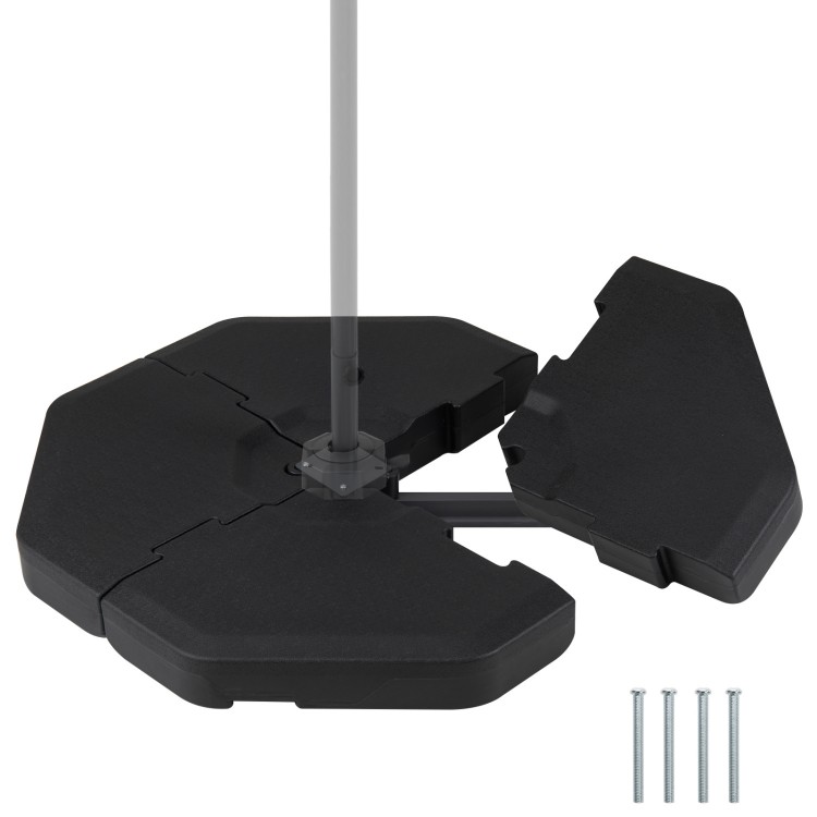Octagonal patio umbrella weight base set with four durable PE plates, designed for stability in windy conditions.