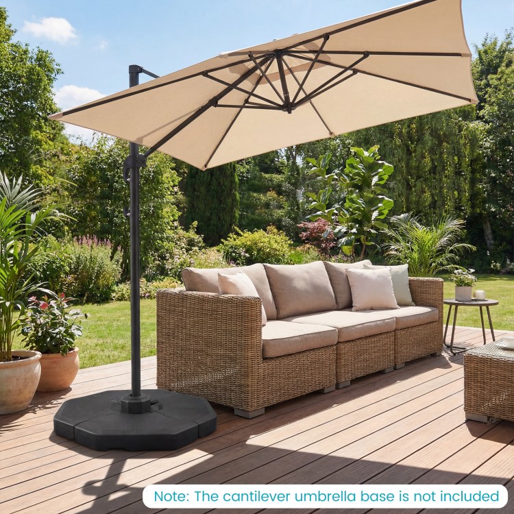 Patio cantilever umbrella weight base set with four PE plates, designed for stability and easy movement in outdoor.