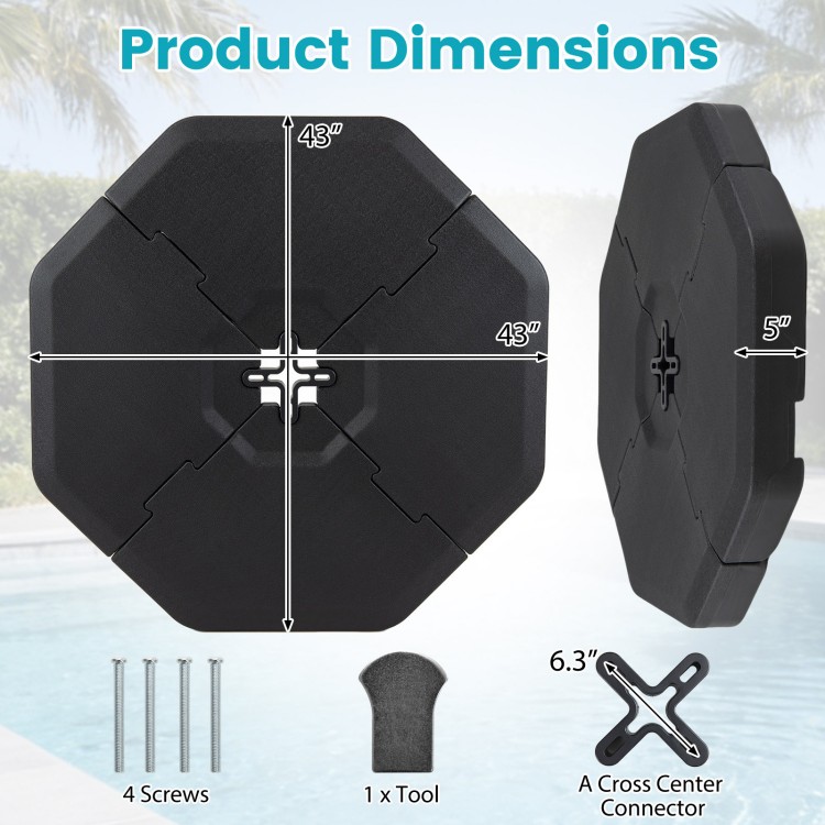 Octagonal patio umbrella weight base plate set, made of durable PE material, designed for stability and easy filling.