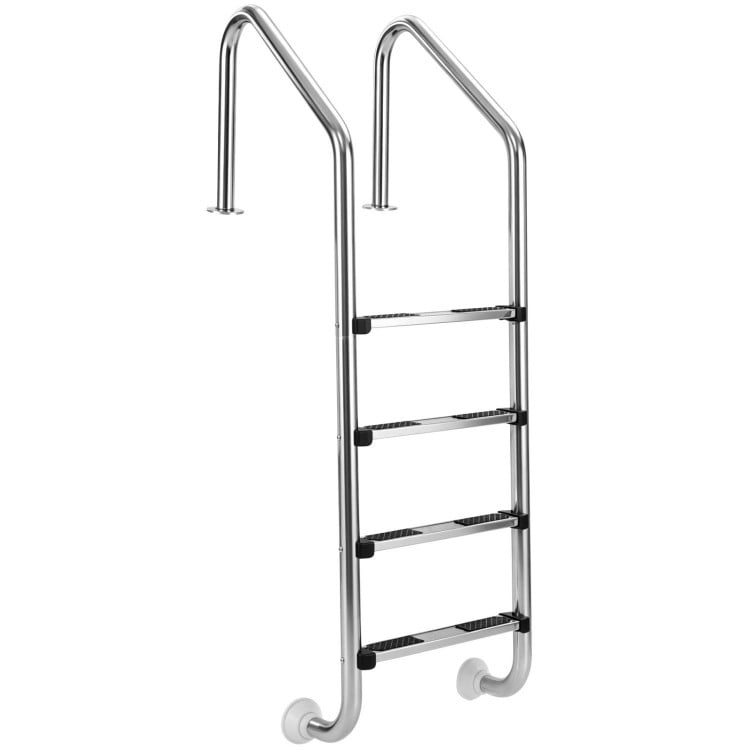 4-step stainless steel inground pool ladder with anti-skid steps and curved handrails for safety and stability.