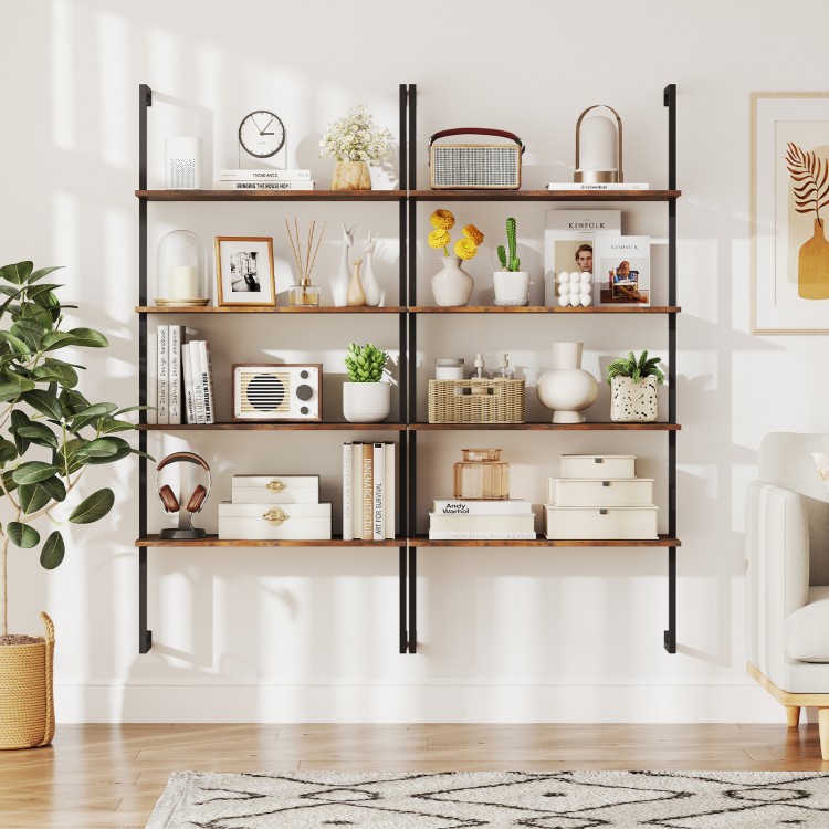 4-tier industrial ladder bookshelf with a metal frame and wooden shelves, ideal for organizing living spaces.