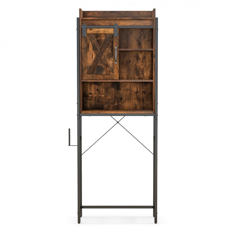 Rustic brown 4-tier multifunctional toilet storage cabinet showcasing a sleek design and sturdy steel frame for.