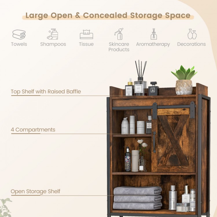 Rustic brown 4-tier toilet storage cabinet showcasing open storage space and adjustable shelves for versatile.