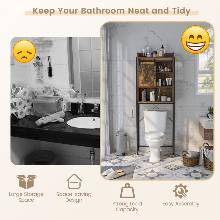 4-tier multifunctional toilet storage cabinet in rustic brown featuring a sturdy steel frame and ample storage for.