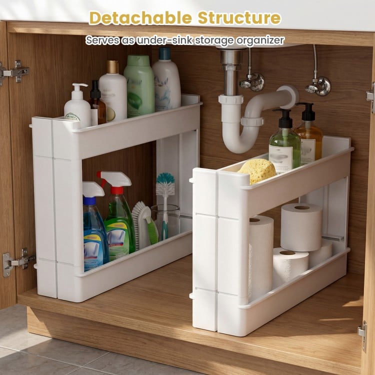 4-tier multifunctional slim storage trolley in white with detachable trays, ideal for under-sink organization and.