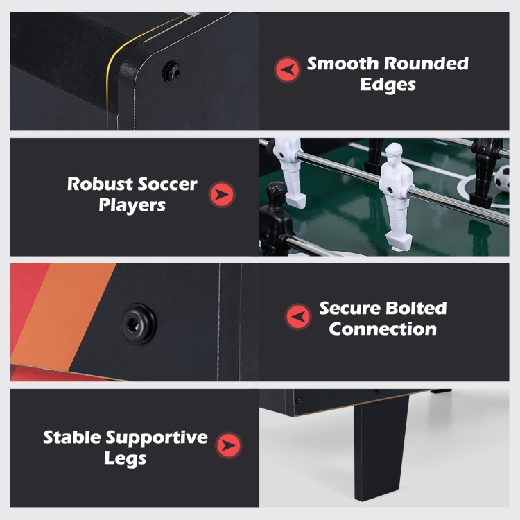 Close-up of the 4 in 1 Combo Game Table Set showing smooth rounded edges and robust soccer players for versatile.