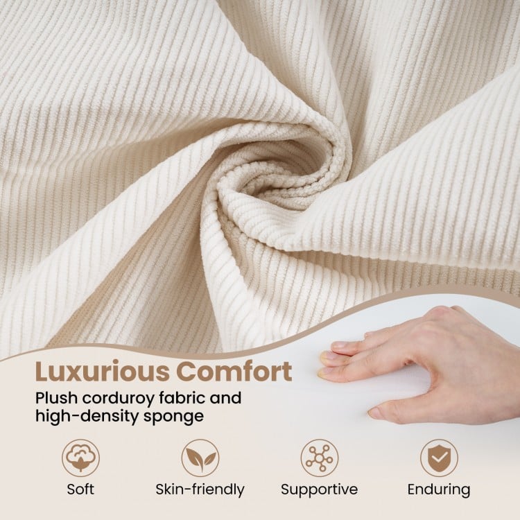 Plush corduroy fabric of the 4-in-1 convertible sofa bed, showcasing luxurious comfort and supportive design.