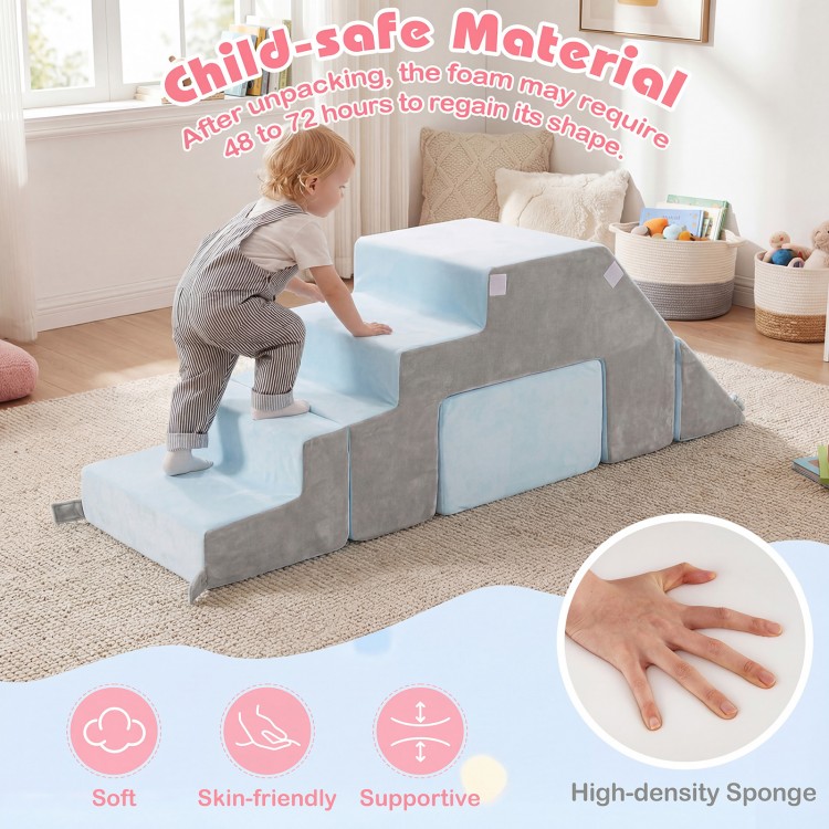 Gray 4-in-1 foam climbing blocks for toddlers, featuring soft, skin-friendly material for safe indoor play and climbing.