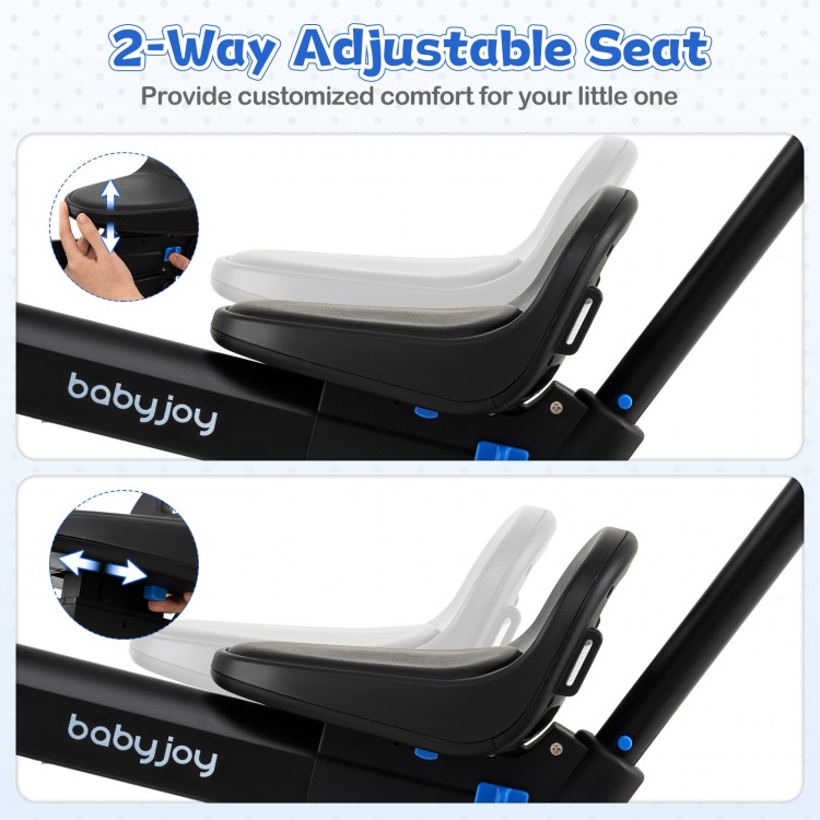2-way adjustable seat of the 4-in-1 foldable toddler tricycle, providing customized comfort for your little one.