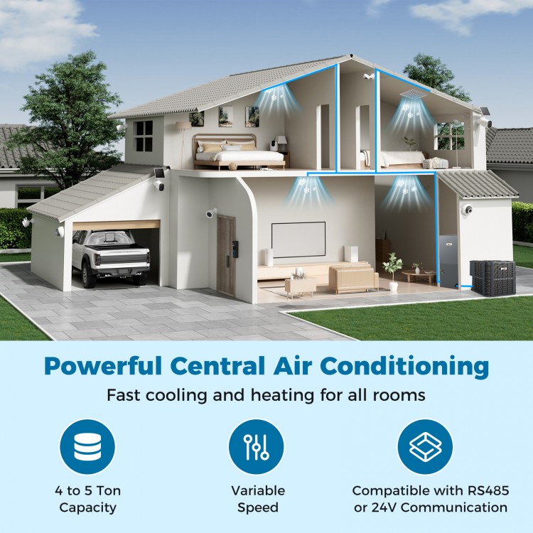 4 to 5 Ton heat pump system with outdoor unit, designed for efficient cooling and heating down to -20℃ for year-round.
