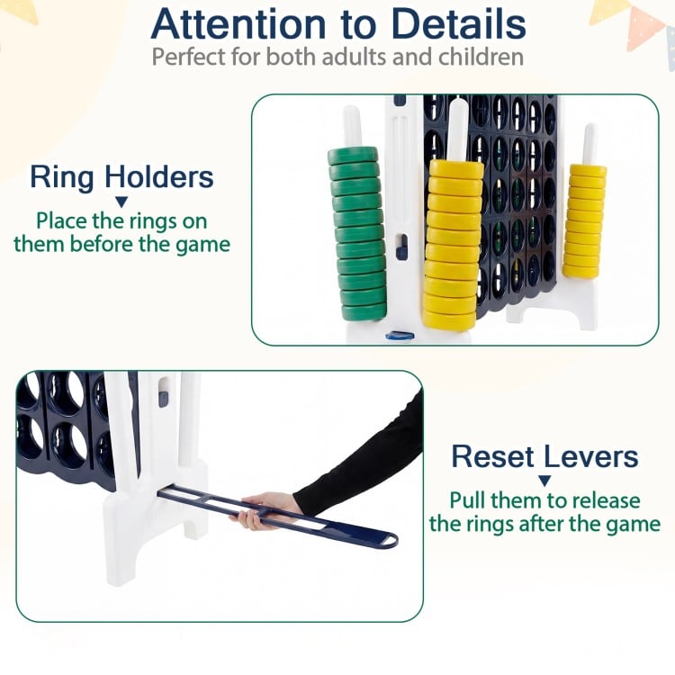 Giant 4-to-Score game set with ring holders and reset levers, perfect for family fun and outdoor parties.
