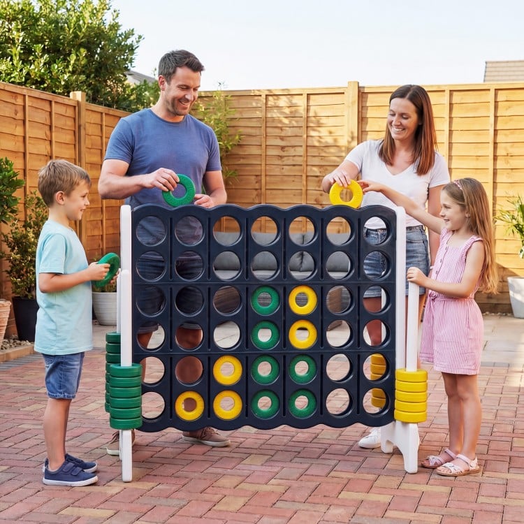 Giant 4-to-Score game set for family fun, featuring durable materials and lightweight design for outdoor play.