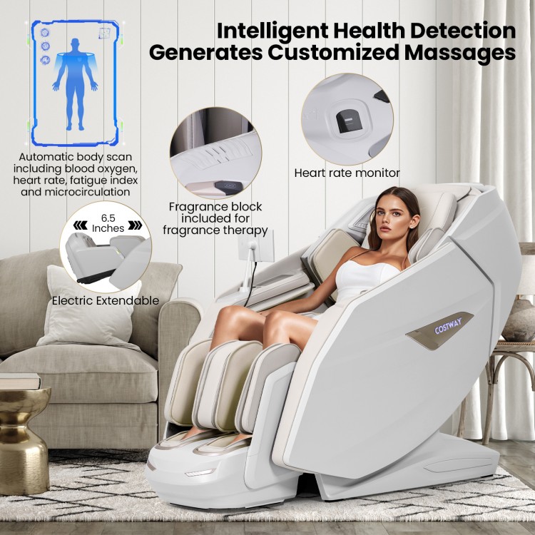 4D Dual Roller System massage chair in white with heart rate monitor and customizable massage features for ultimate.