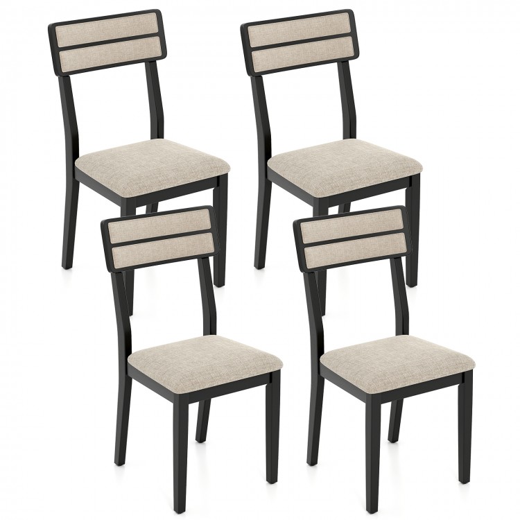 Set of 4 modern dining chairs with ergonomic tilt backrest, black rubber-wood legs, and padded linen-feel seats for.