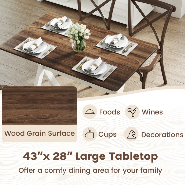Modern wooden dining table with spacious 43"x28" wood grain surface, ideal for dining and entertaining in any space.