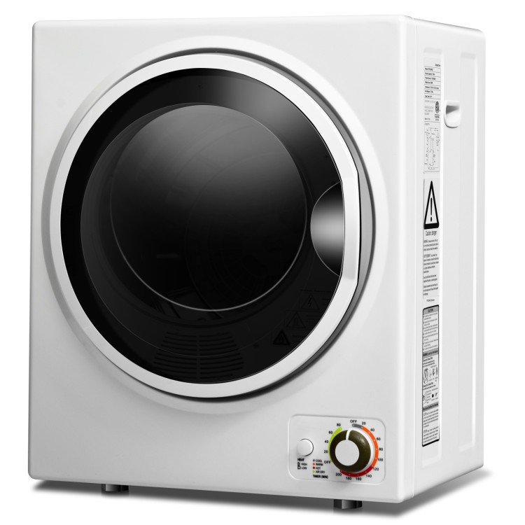Clothes dryer with see-through window and adjustable drying modes, designed for modern bathroom storage solutions.