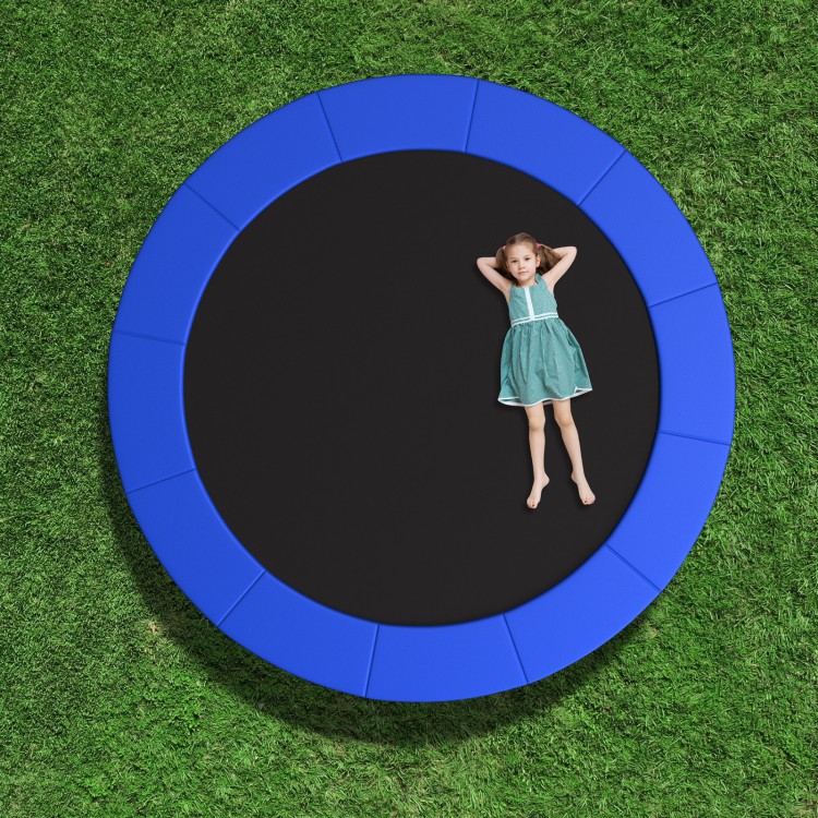 Blue 14ft trampoline safety pad with thick EPE foam, featuring edge-to-edge protection for a safer jumping experience.