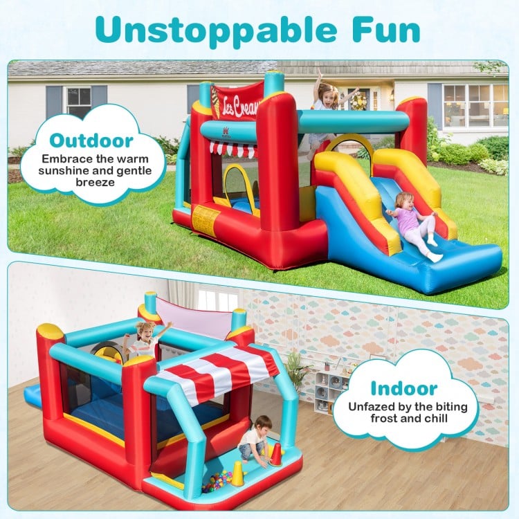 5-in-1 Ice Cream Inflatable Bounce House featuring a slide, ball pit, and games for outdoor and indoor fun.