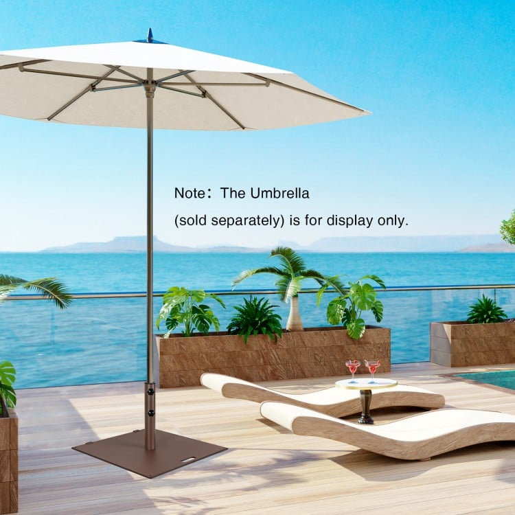 Square 50 lbs patio umbrella base with adjustable knobs and wheels for stability and easy transport, perfect for.
