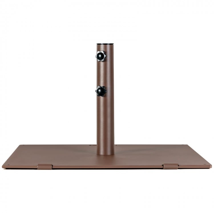 Square 50 lbs patio umbrella base with adjustable knobs, built-in wheels, and weather-resistant steel for outdoor.