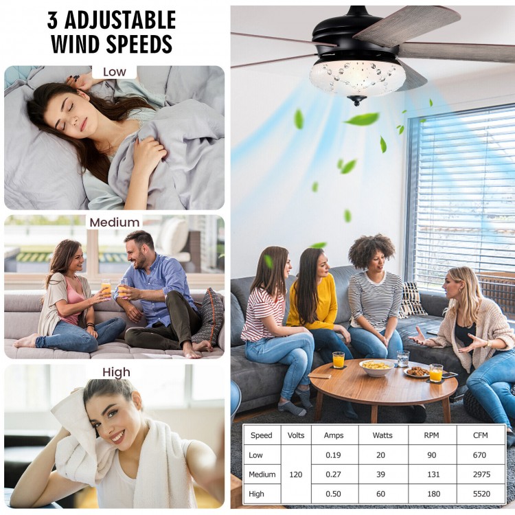 52-inch oak ceiling fan with remote control, featuring 3 adjustable wind speeds and stylish double-faced blades for.
