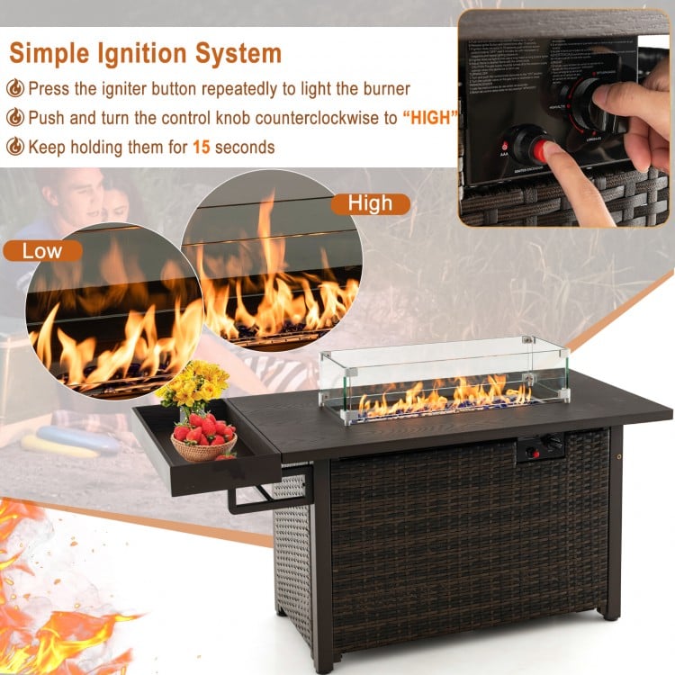 52 Inches Outdoor Fire Pit Wicker Propane Fire Pit Table with Cover - Gallery View 6 of 10