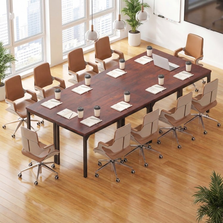 55-inch conference table with a heavy-duty metal frame in brown, featuring a spacious workspace and modern design for.