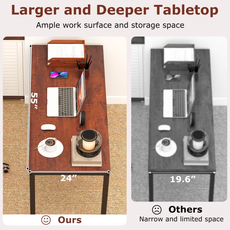 55-inch conference table with a spacious brown tabletop, sturdy metal frame, ideal for office or dining use.