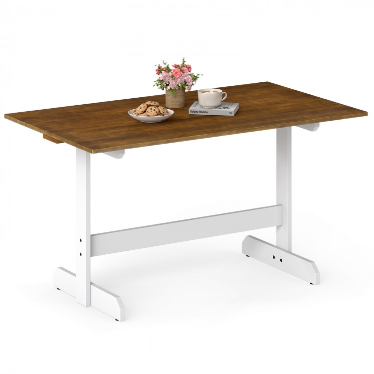 Rectangular 55-inch dining table with walnut finish, solid rubber wood base, perfect for 4-6 people in a kitchen.