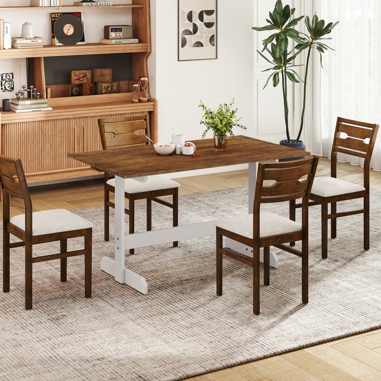 Rectangular 55-inch dining table with solid rubber wood base in walnut, accommodating 4-6 people, ideal for kitchen use.
